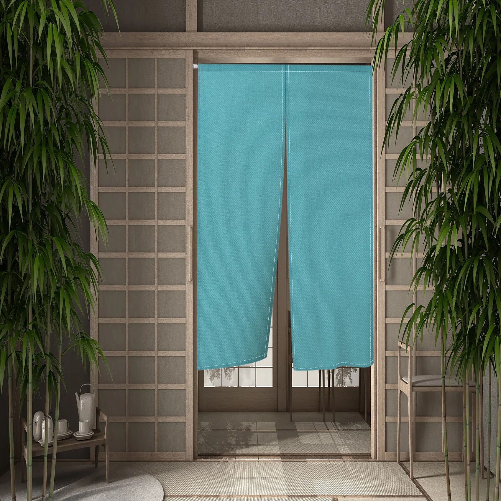 SkandiShop Solid Color Beige Japanese Simple Half-curtain Kitchen Porch Corridor Bedroom Drape Hanging Curtain Restaurant Door Screen Decor
